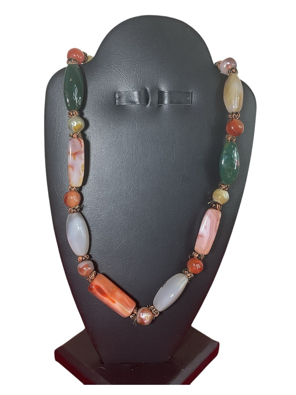 VINTAGE MULTI-COLORED SEMI PRECIOUS GEMSTONE NECKLACE 31” LONG S CLASP